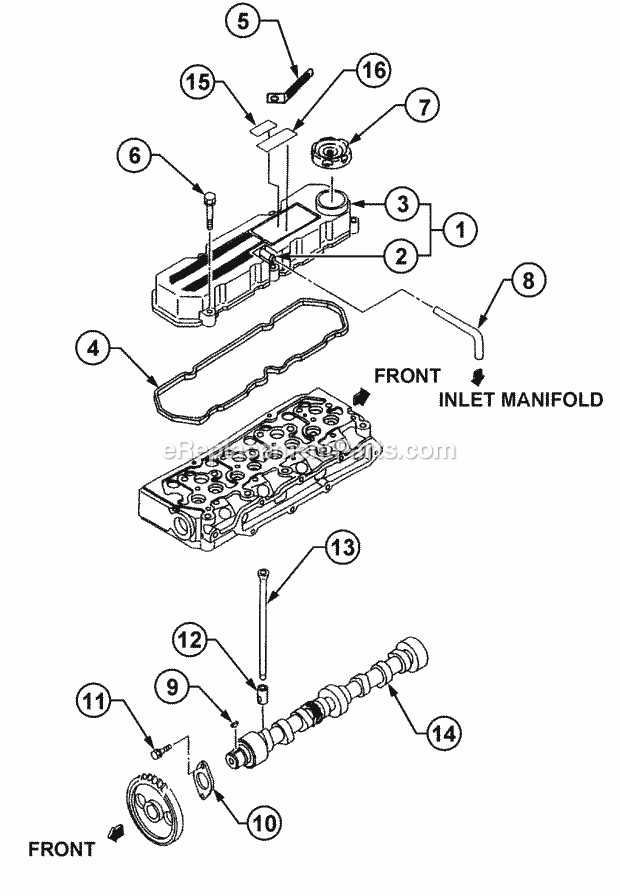 Rocker Cover & Camshaft Diagram and Parts List for 54A-458D100, 590-603-100 Cub Cadet Lawn Tractor